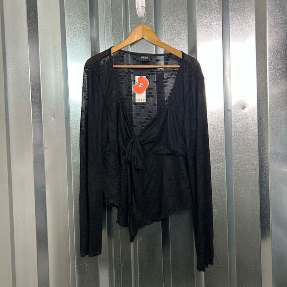 Cider NWT Black Lace Floral Goth Long Sleeve Crop Mesh Sheer Top Womens 4XL - Picture 2 of 13